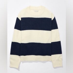 American Eagle Whoa So Soft Crewneck Striped Sweater Navy